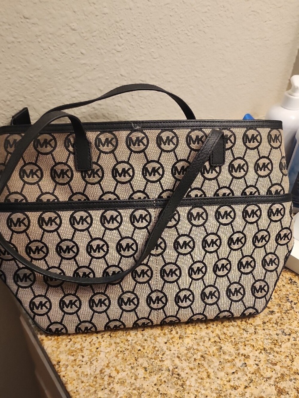 Michael Kors Black & Beige Logo Jacquard Tote - Picture 3 of 3
